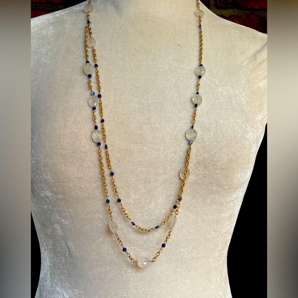 Rainbow Moonstone and Lapis Necklace